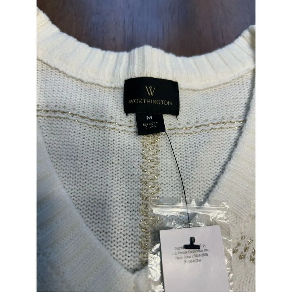 Worthington Polar Bear Gold Sweater Long Sleeve V-Neck Womens Size Medium - Image 5