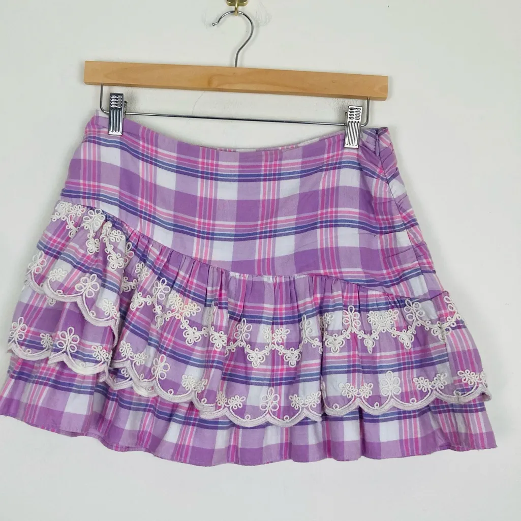 LoveShackFancy “Como” lilac shouters plaid ruffled mini skirt w/ swirling lace.4 - Image 6