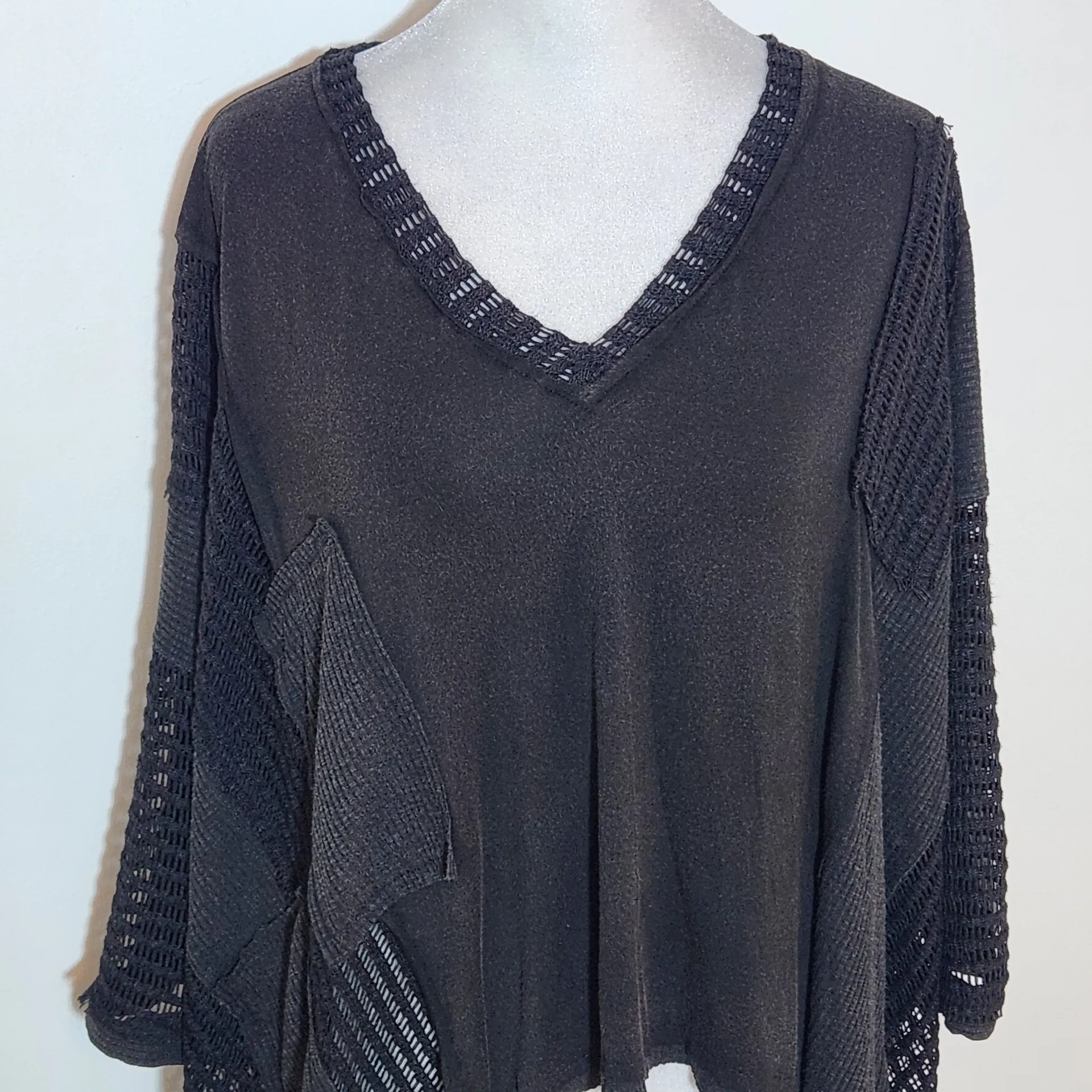 POL Distressed and Oversized Black Knit Top Size Medium NWOT - Image 2