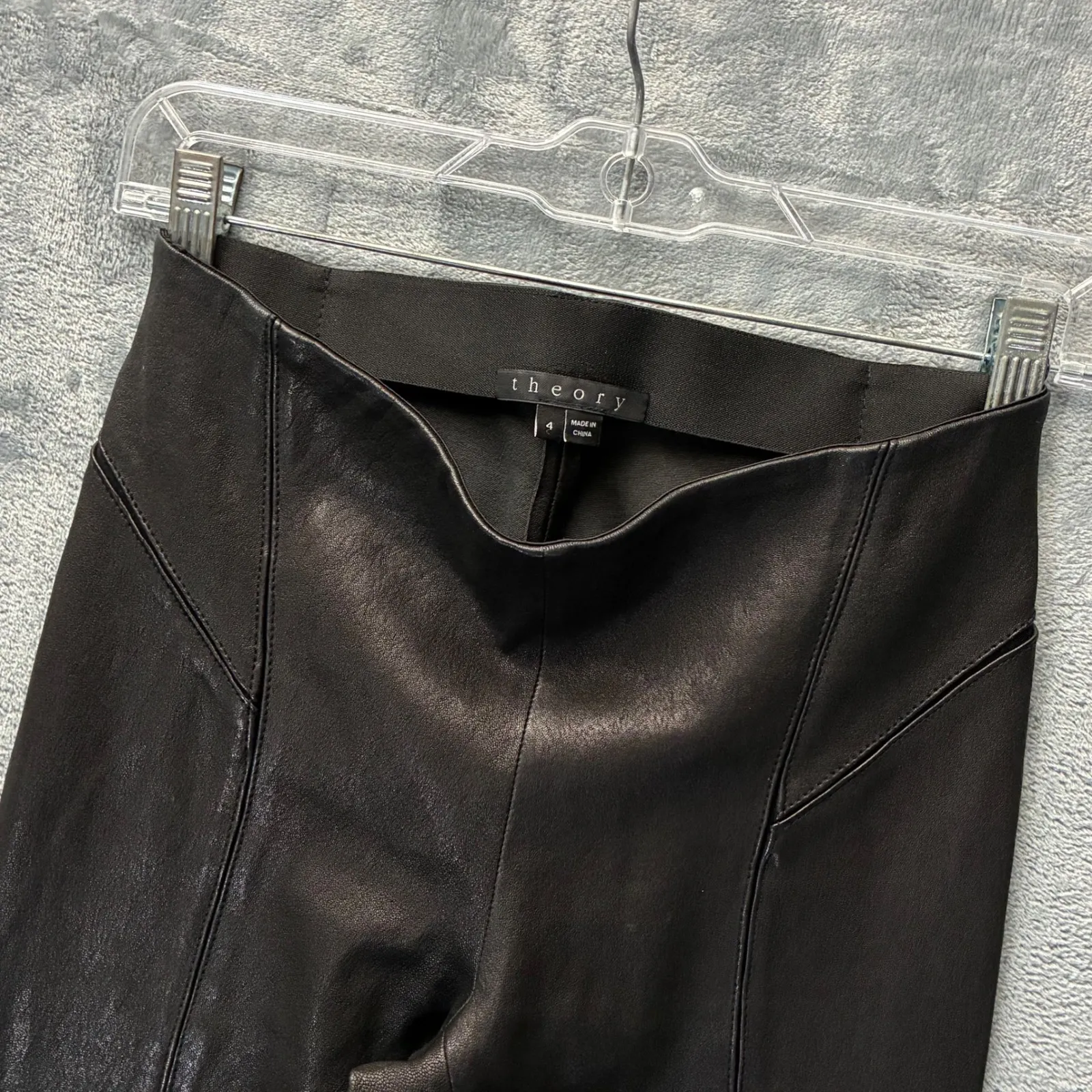 EUC Theory Miana L Danish Black Stretch Leather Lambskin Leggings Skinny Pants 4 - Image 3
