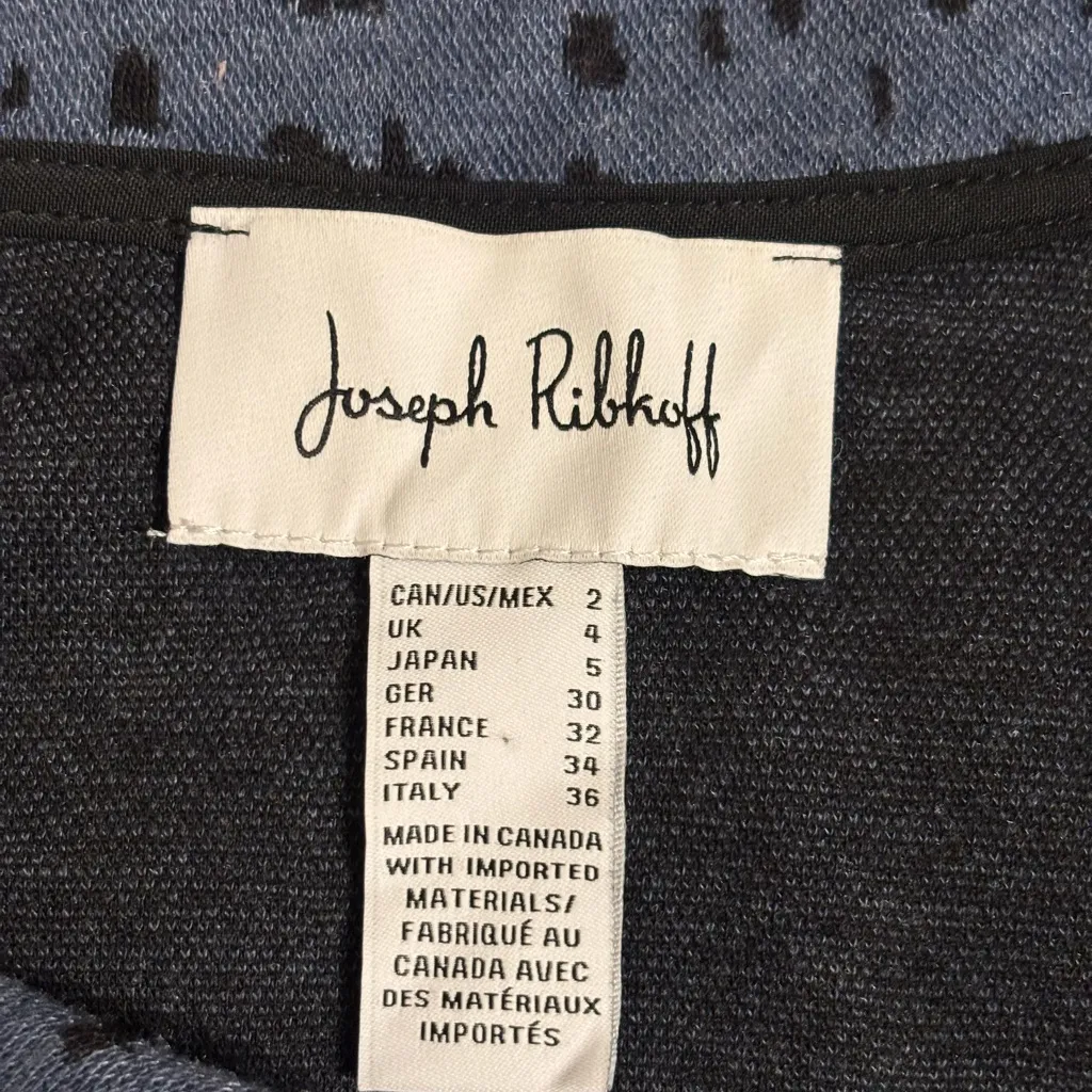 Joseph Ribkoff Cropped Open Front Jacket Slate Blue Black Print Made in Canada - Image 2