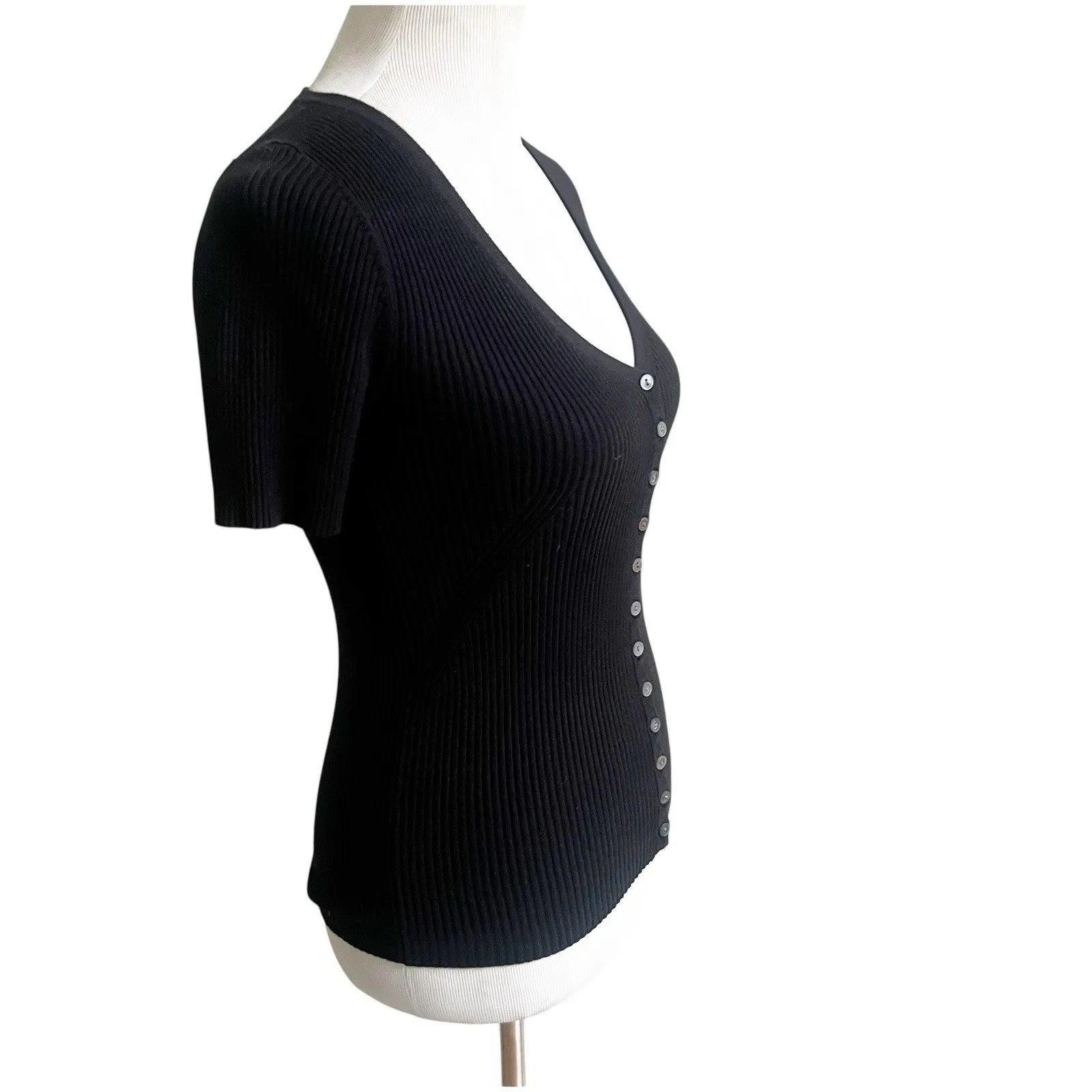 Moth By Anthropologie Short Sleeve Ribbed Sweater Black Size XS Goth Minimalist - Image 2