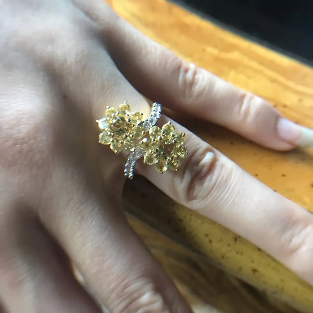 Natural Heliodor Yellow Beryl Sterling Silver Cocktail Ring Size 7 Gold - Image 4