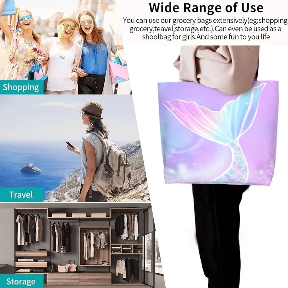 Canvass Purple Mermaid Tail Tote Bag NWT Pink - Image 7