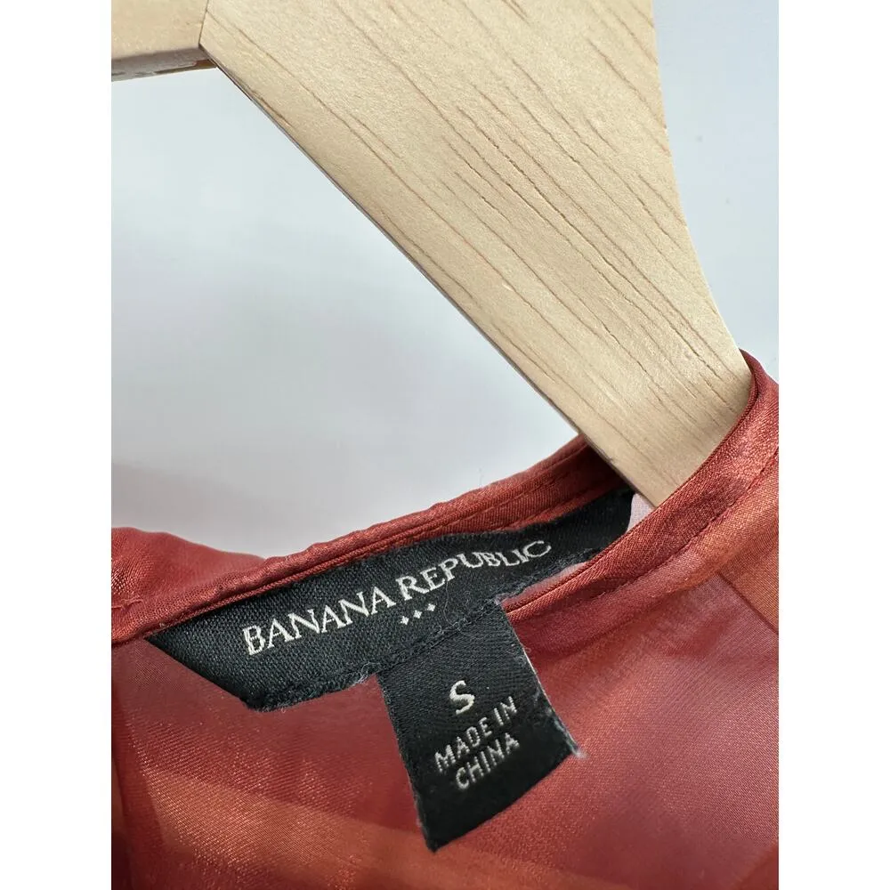 Banana Republic Factory Top Women SMALL Burnt Orange Long Sleeve Semi Sheer - Image 5