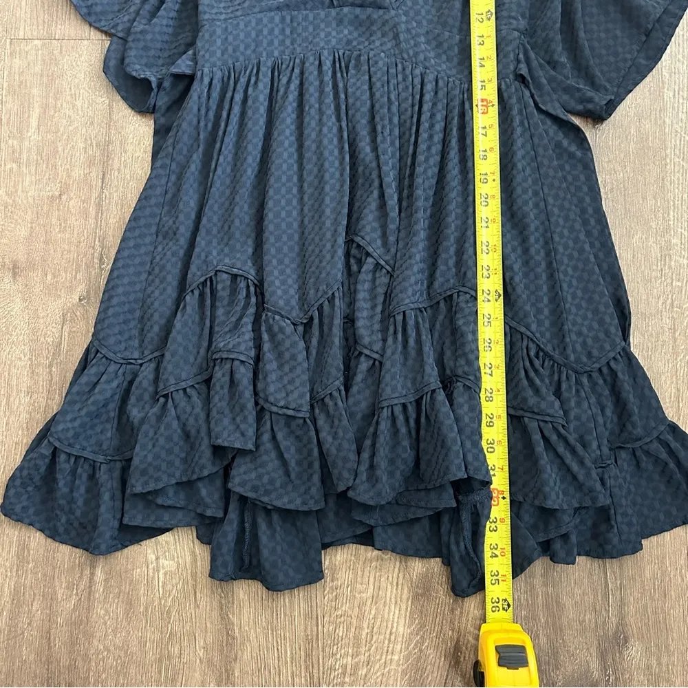 Blue Tie Back Short Sleeve Flowy Cocktail Dress M - Image 9