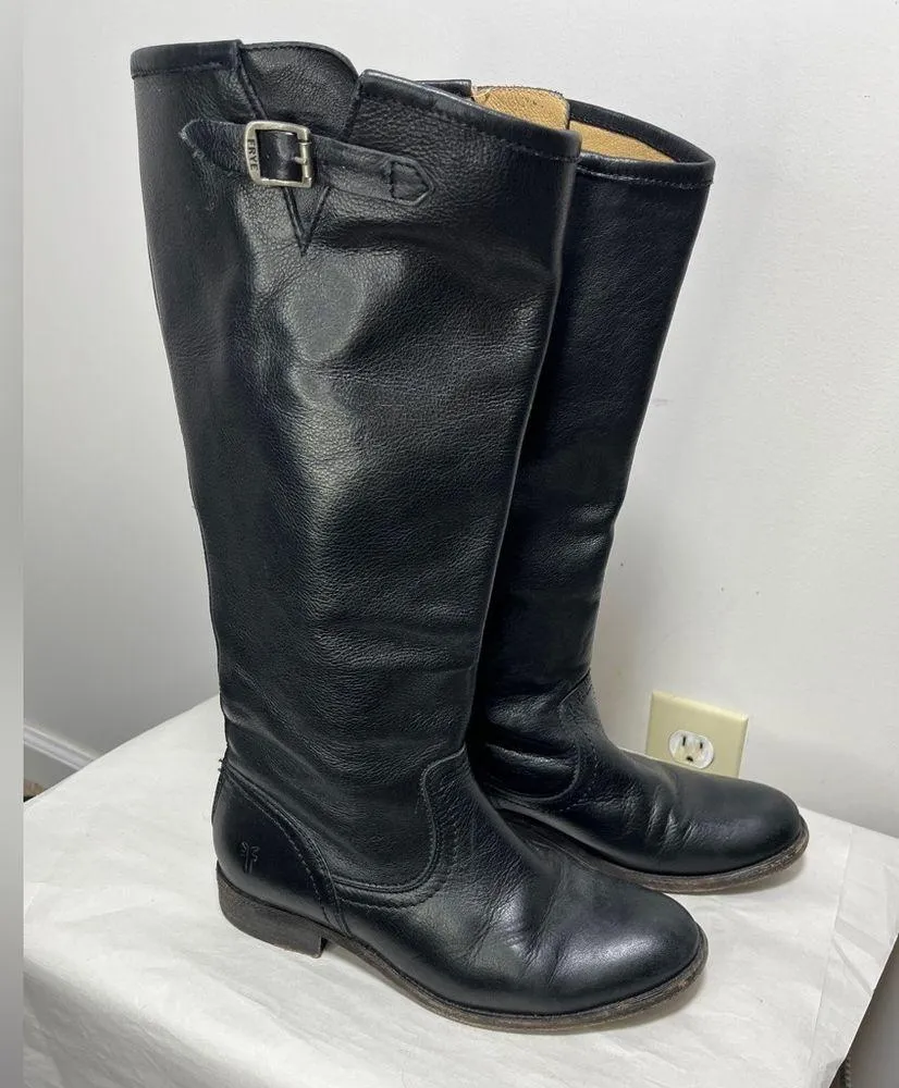 FRYE Pippa Black Back Zip Tall Leather Boots Sz 6.5 - Image 2
