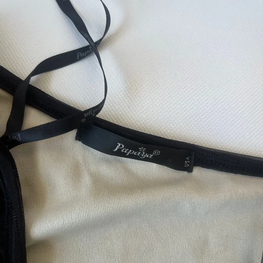 PAPAYA Bodycon One Arm Dress Medium Black Y2k Sheer Burnout USA Whimsigoth Midi - Image 13