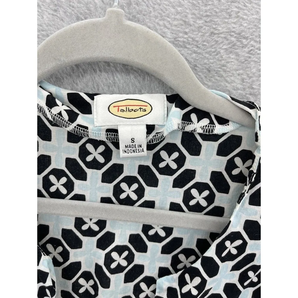 Talbots Women's Coverup Size Small 3/4 Sleeve 100% Cotton Blue Black Geometric - Image 8