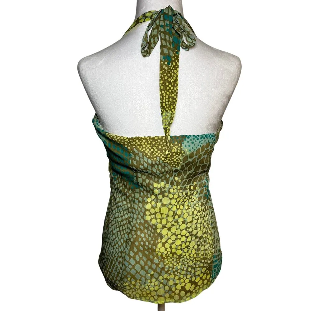 Vintage Y2K Halter Top Green Blue Yellow Brown Size 10 Boho Fairy Jewel Gem Tank - Image 2