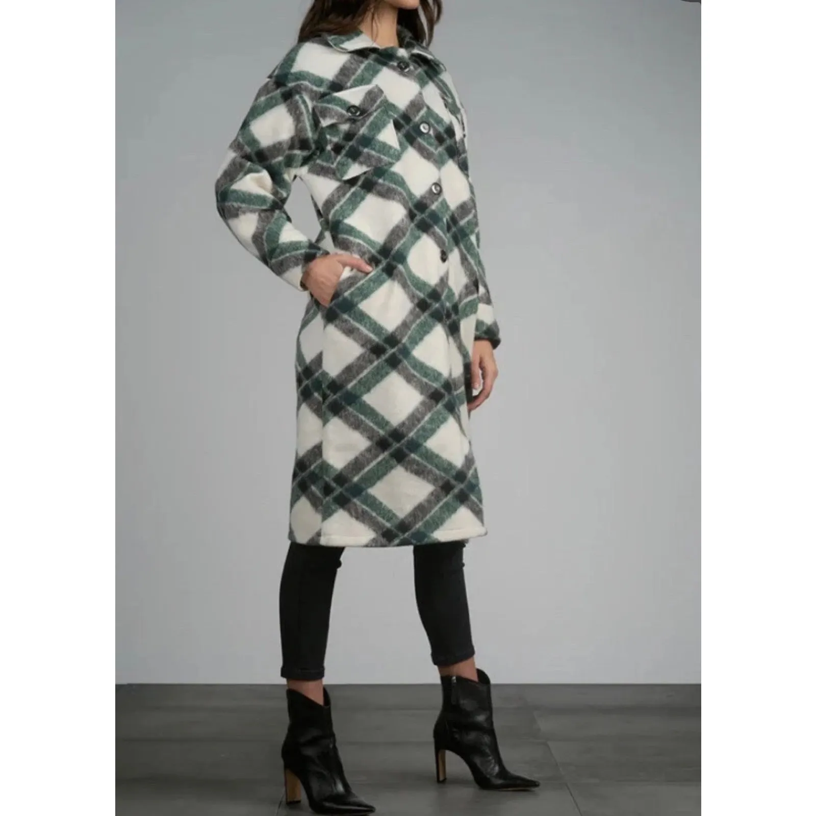 Elan Oversized Green Plaid Shirt Jacket - Image 2