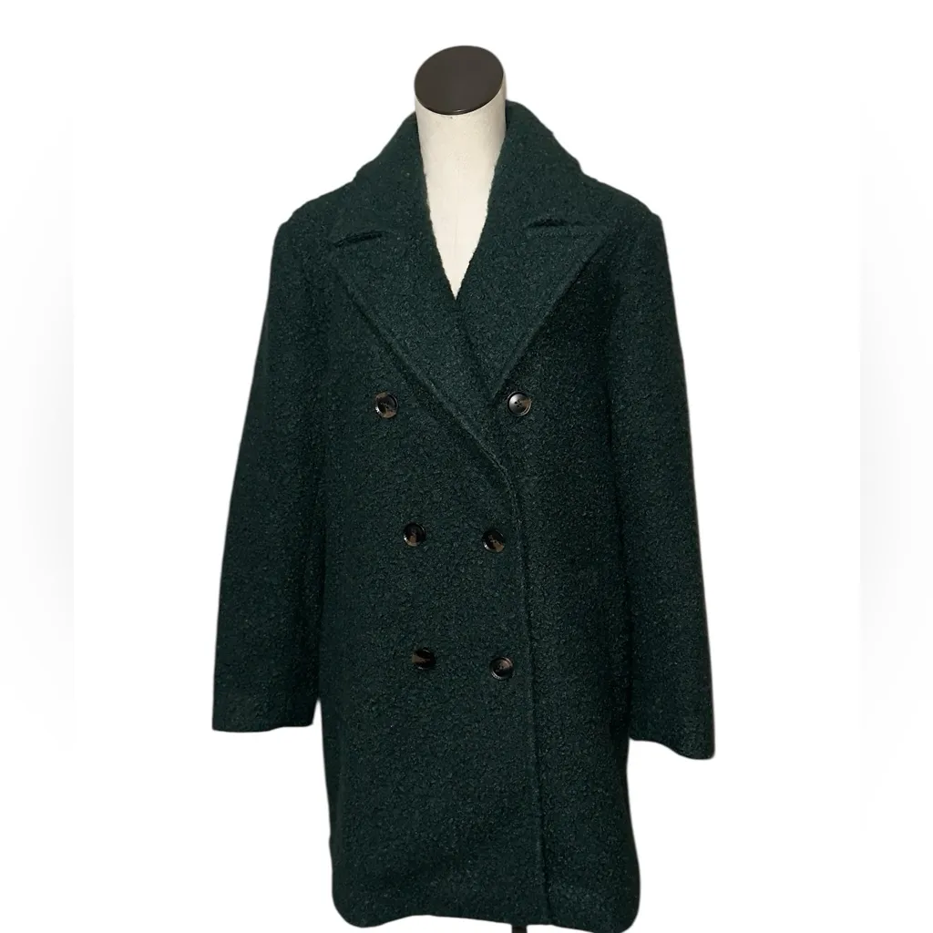 NWOT BCBGeneration Double Breasted Bouclé Long Teddy Coat In Forest Green Large - Image 2