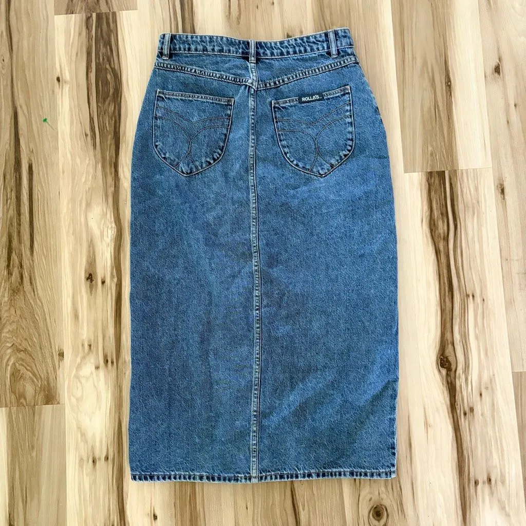 Rolla’s Chicago Skirt Midi Denim Front Slit Button Fly size 30 Blue - Image 3