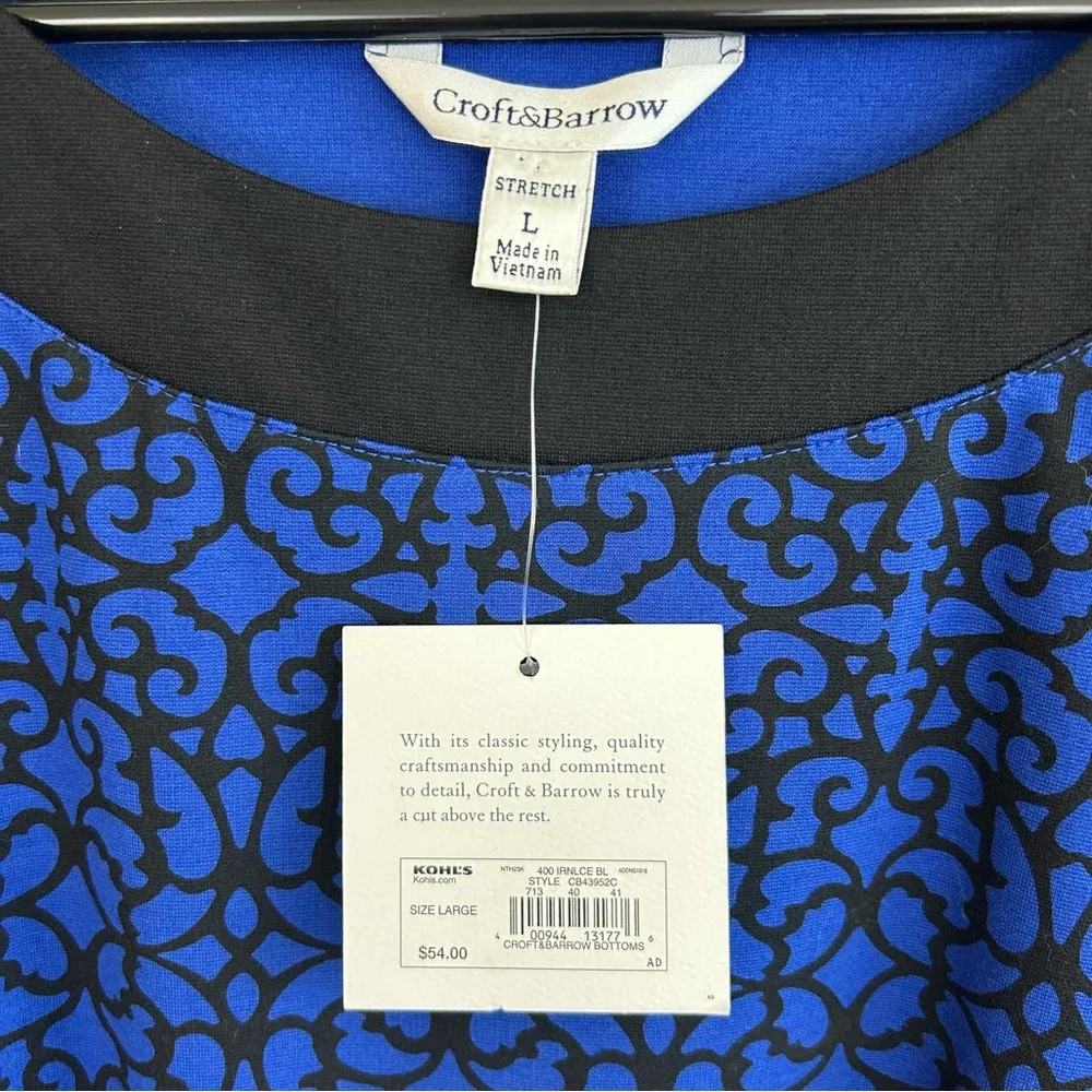 NWT Croft & Barrow Blue/Black Geometric Lace Long Sleeve Sheath Dress Size Large - Image 5