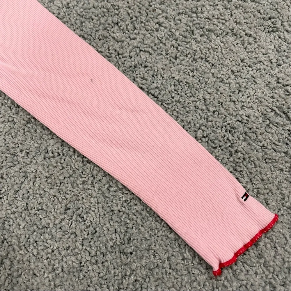 Vtg Y2K Tommy Hilfiger Pink Logo Long Sleeve Top Sz XXS Lettuce Hem - Image 4