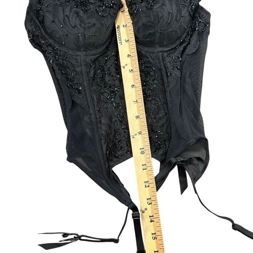 Vintage y2k Victorias‎ Secret Corset Bustier Black Mesh Lace Beaded Sz 34B - Image 5