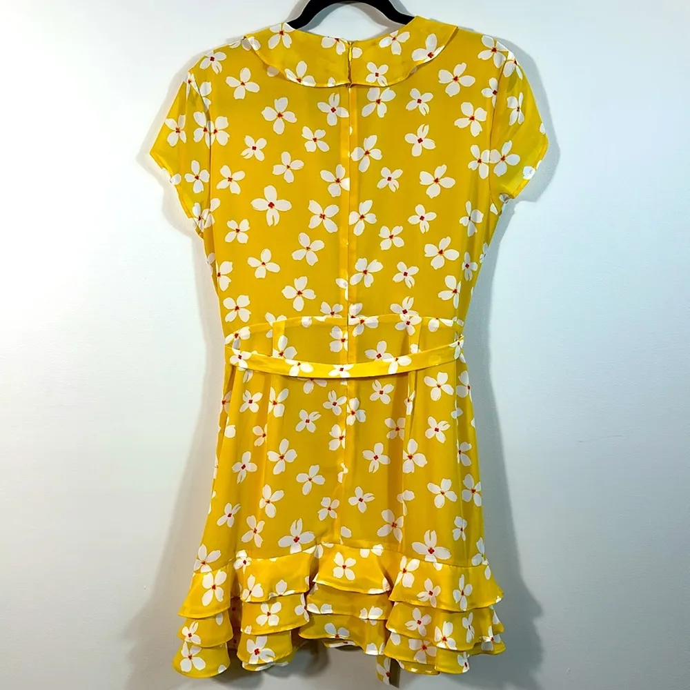 Bardot Abstract Daisy Mini Yellow Floral Ruffle Spring Tiered Dress Women 10 - Image 3