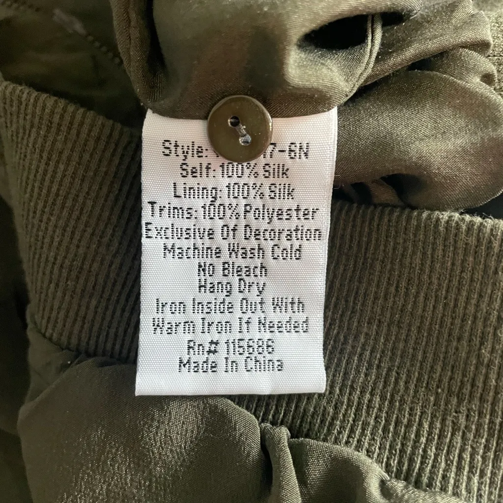 Johnny Was 100% Silk Alice Flower Embroidery Green Floral Bomber Jacket Boho - Image 8