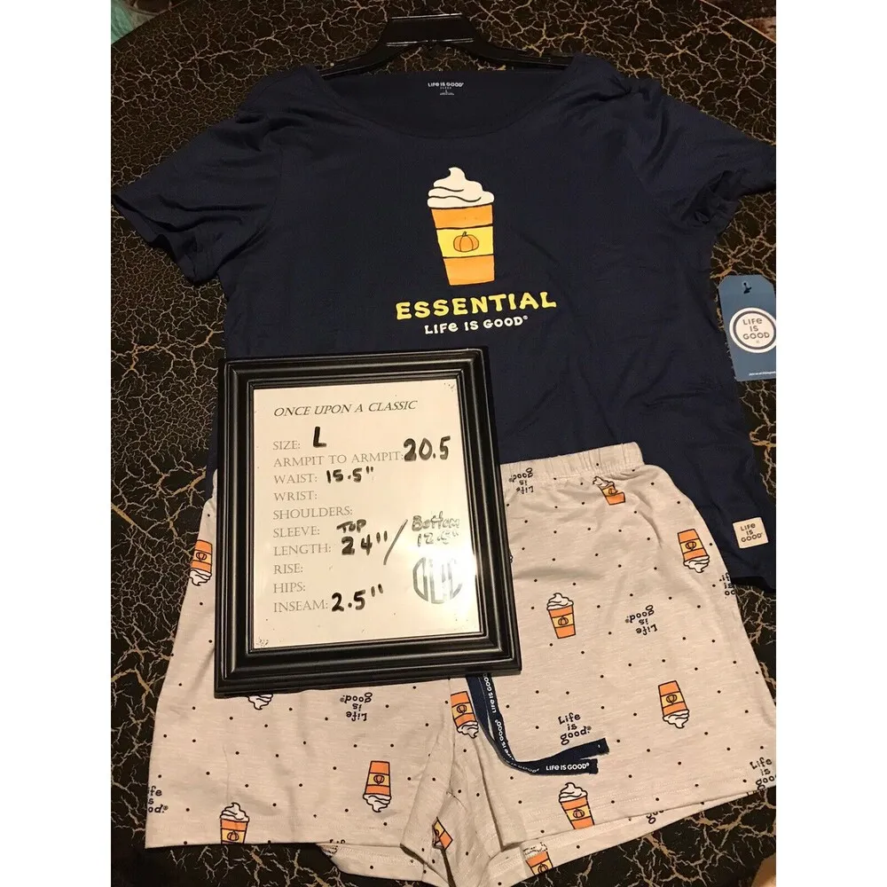 NWT  Pumpkin Spice Latte Large Fall 2 PC Pajamas PJ's Poly Blend - Image 8