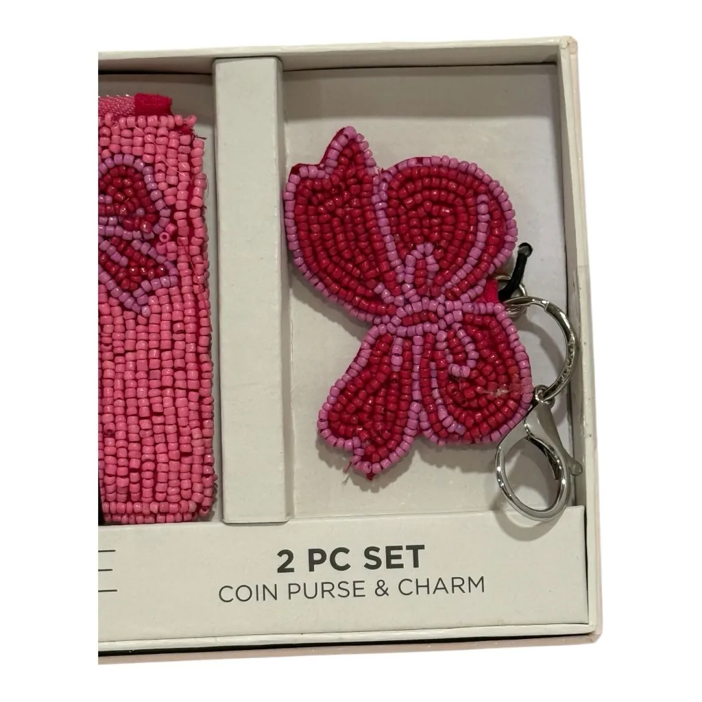 Rachel Zoe Beaded Coin Purse & Bow Charm Set | Pink | New in Box - Image 3