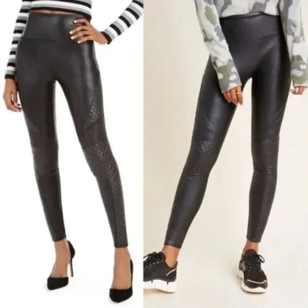 Spanx Legging XS Faux Leather Quilted Very Black Moto 20248R High Waist - Image 13