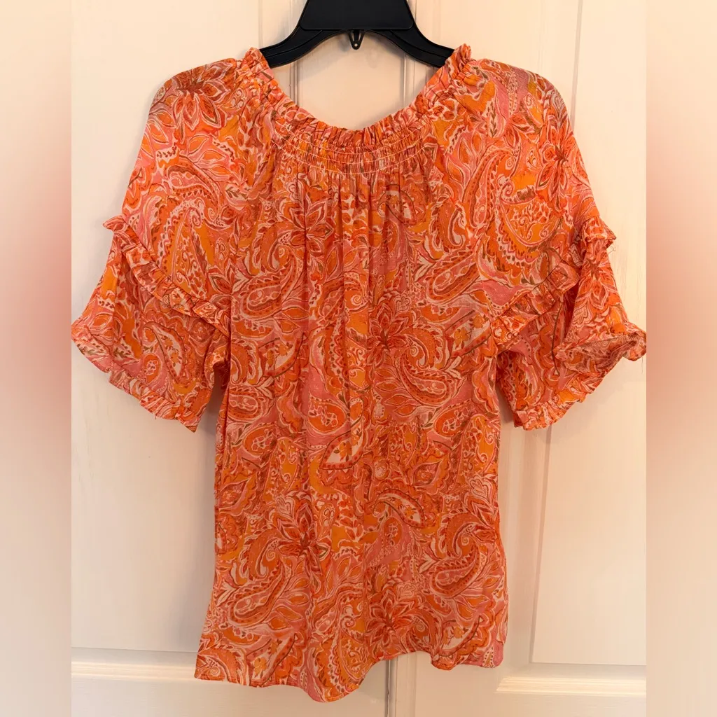 NANETTE LEPORE M Orange Semi-Sheer Blouse - Image 7