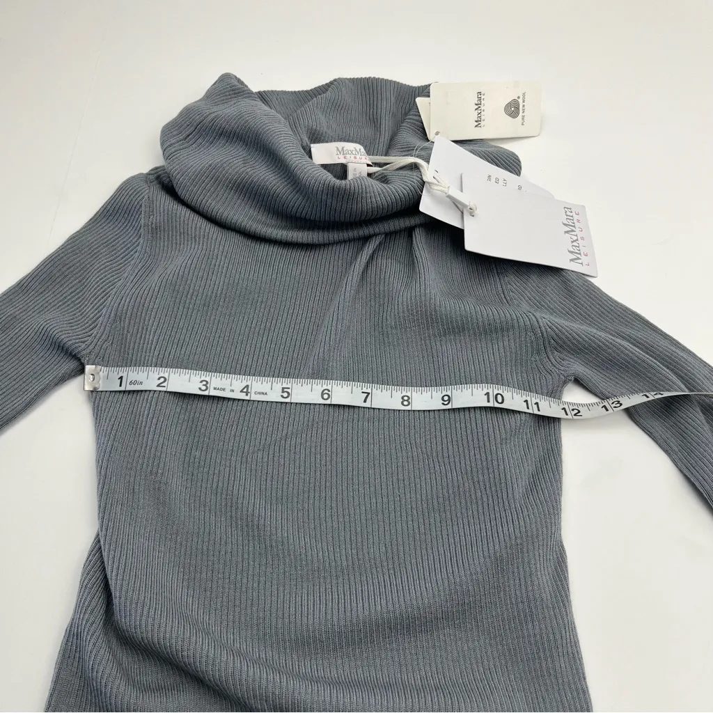 MaxMara‎ Leisure Lorena Off the Shoulder Ribbed Wool Sweater SZ XS Grey Gray NEW - Image 13