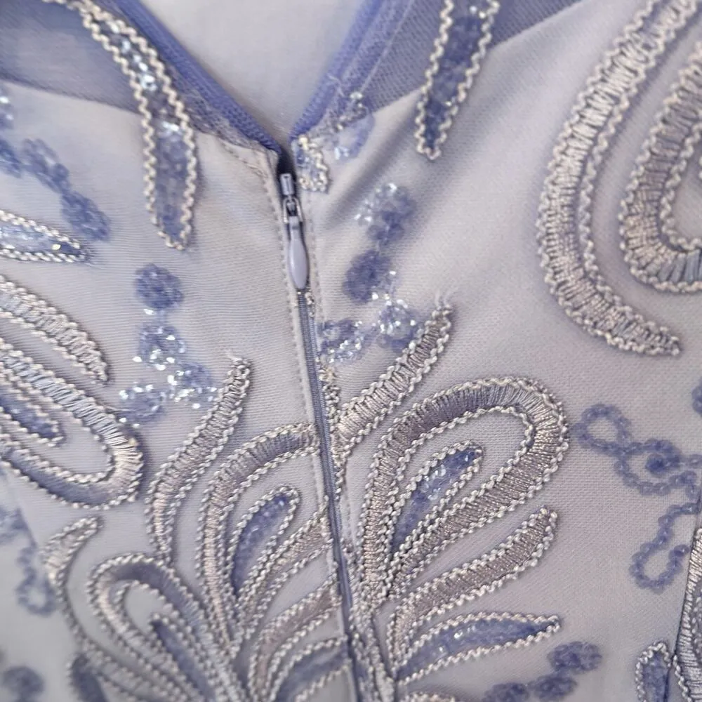 Adrianna Papell Women Light Blue Embroidered Sequin Knee Dress Size 0 1898 - Image 6