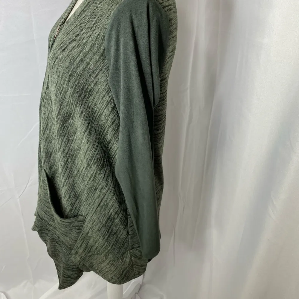 Logo Lori Goldstein zip front heater green faux suede sleeves jacket XXS - Image 11