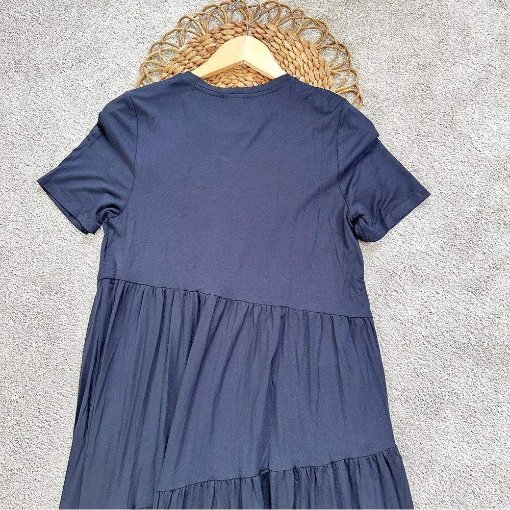 NWOT Saint+Sofia Greenwich Asymmetric Short Sleeve Maxi Dress Flowy Navy Blue Size 10 - Image 10