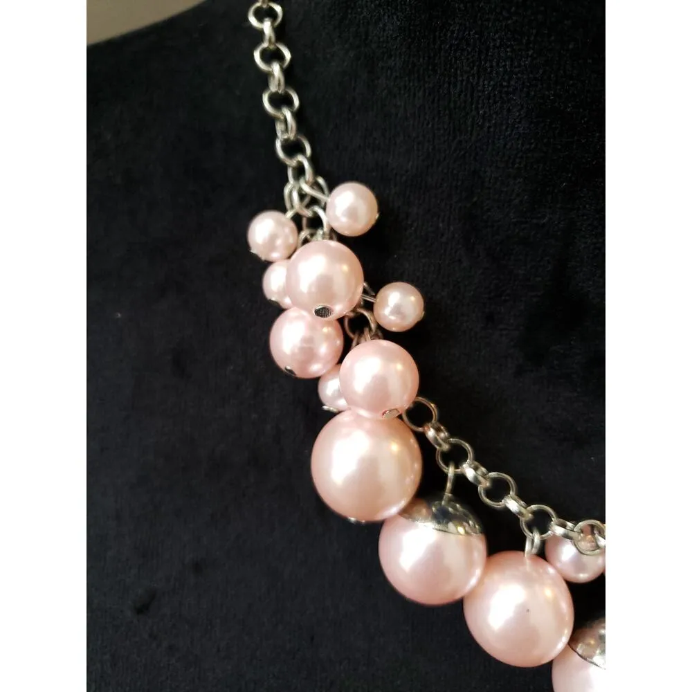 Women's Pink Bubble Bead Necklace Statement Lobster Clasp Silver Tone Gold - Image 4