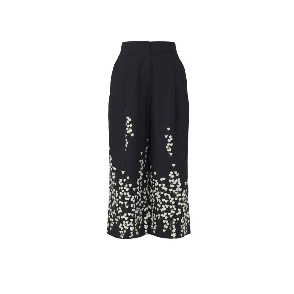 Adam Lippes Navy Blue Pleat Front Floral Print Cropped Culotte Pants Size 10 - Image 4