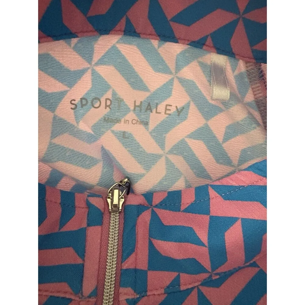 Sport Haley 1/4 Zip Shirt Size L Pink Blue Geometric Mesh Inset Pickleball Golf Size L - Image 6