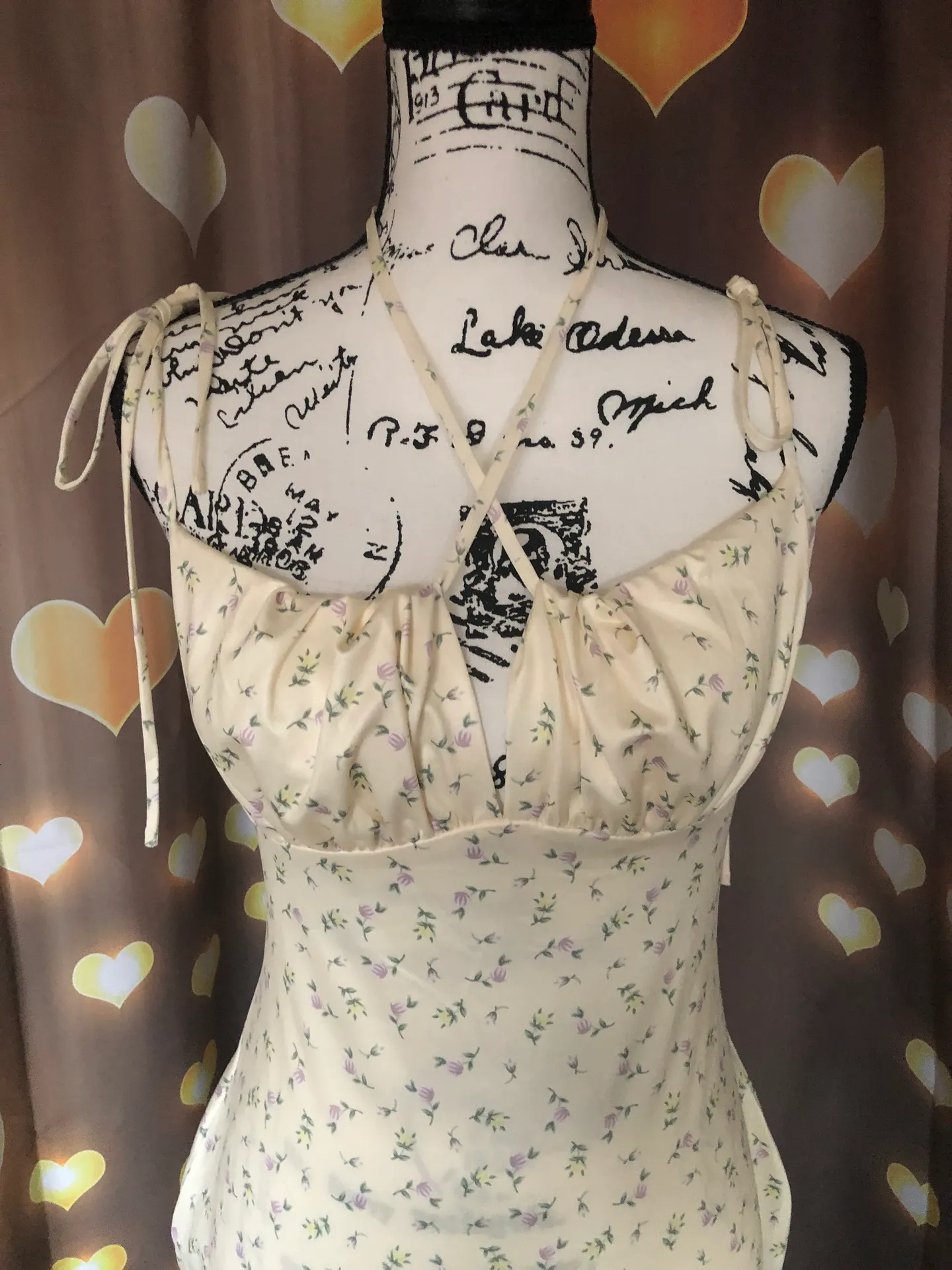 Floral dress maxi Strappy tie creamy yellow sexy Multi Size M - Image 9