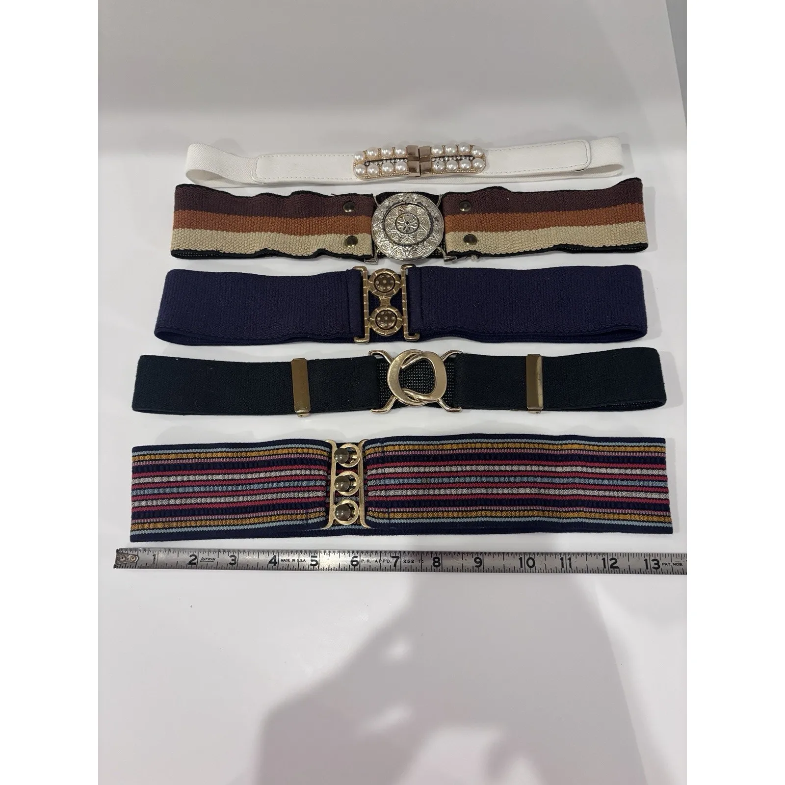 5 Vintage 80's 90's Womens Stretch Belts Wide Retro Glam Metal Lot Y2K - Image 3