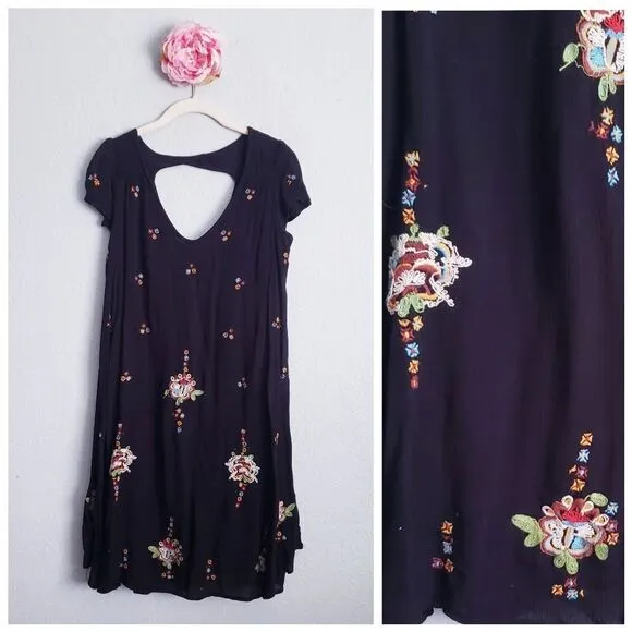 Free People Black Embroidered Mini Dress - Image 2