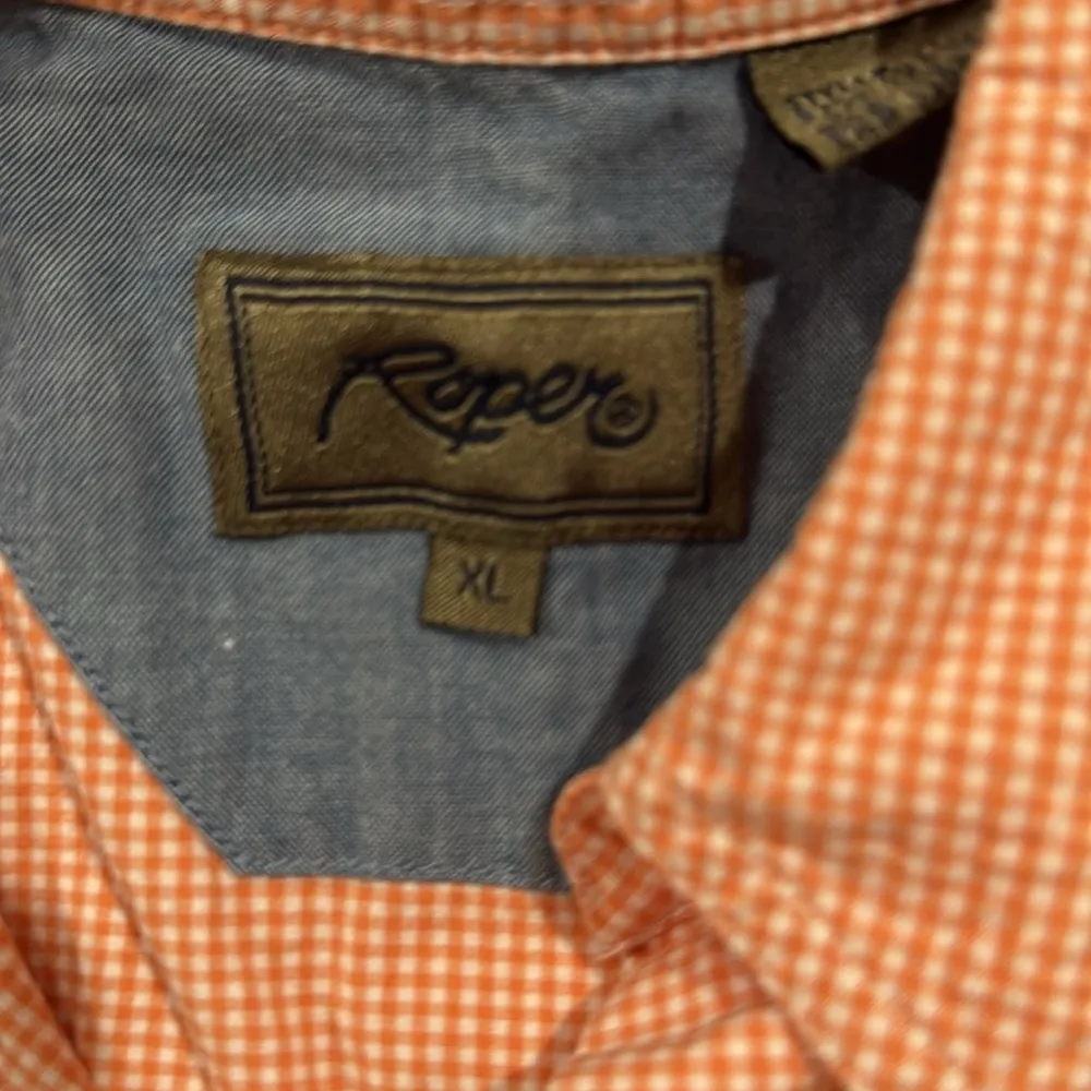 Roper Orange/White Gingham Pearl Snap Cap Sleeve Shirt Size XL Orange - Image 3