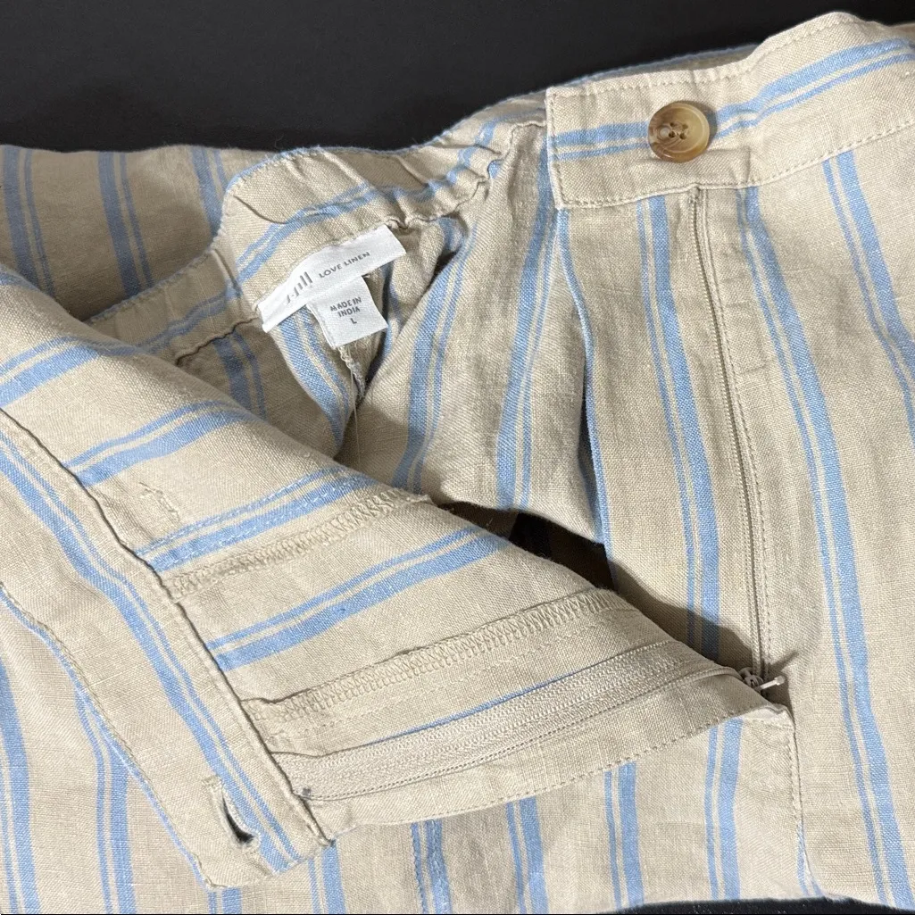 NWT J. Jill Love Linen Flaxblue Khaki and Sky Blue Striped Pants Large W 18” Tan - Image 10