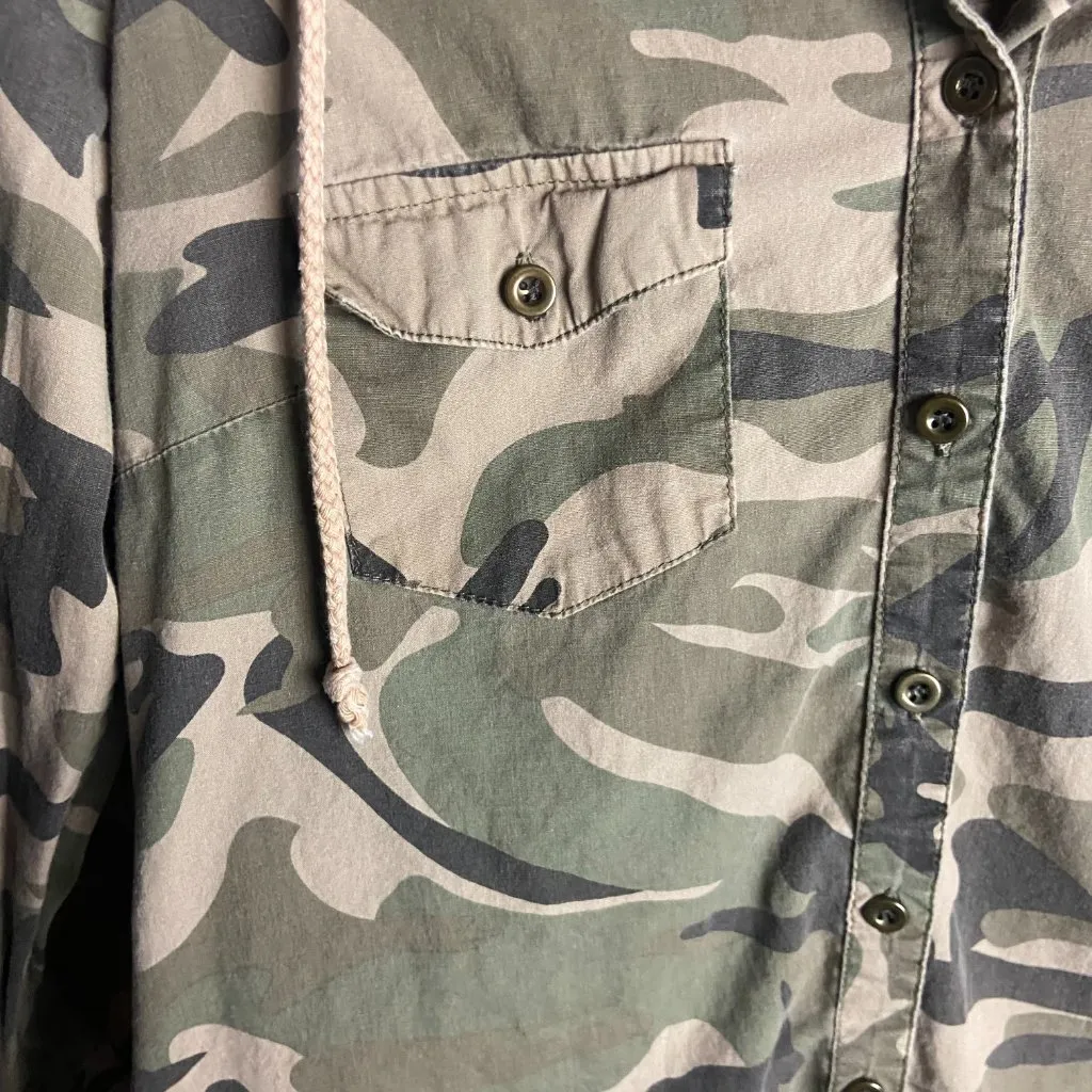 Vintage Y2K Wet Seal Size Small Hooded Camo Button Down Shirt Grunge Military - Image 3