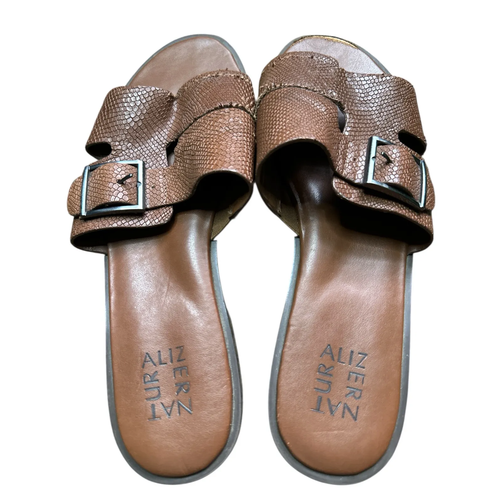 Naturalizer Faryn Brown Brazil Nut Leather Embossed Slip On Slide Sandal Size 10 - Image 3