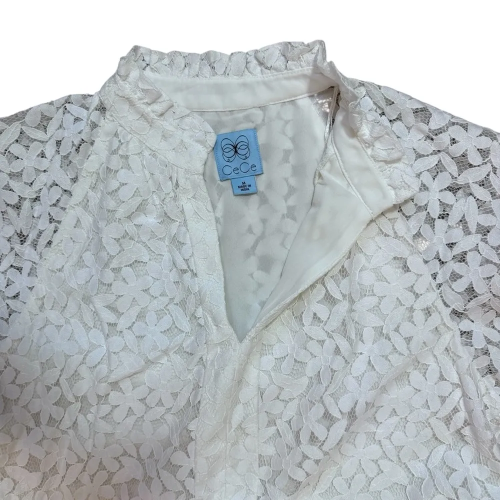 CeCe Ivory Floral Lace Puff Sleeve Babydoll Minidress Dress - Image 7