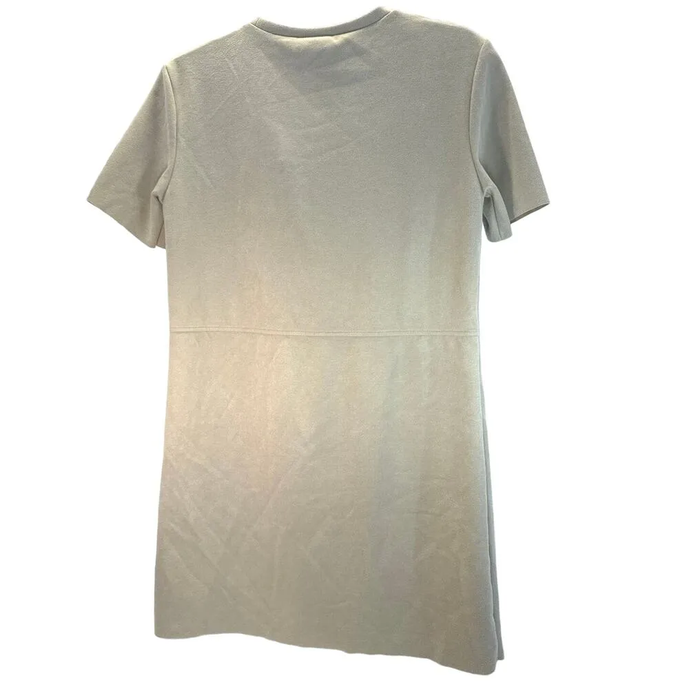 Zara Faux Suede Beige Short Sleeve Shift Dress women sz S - Image 3