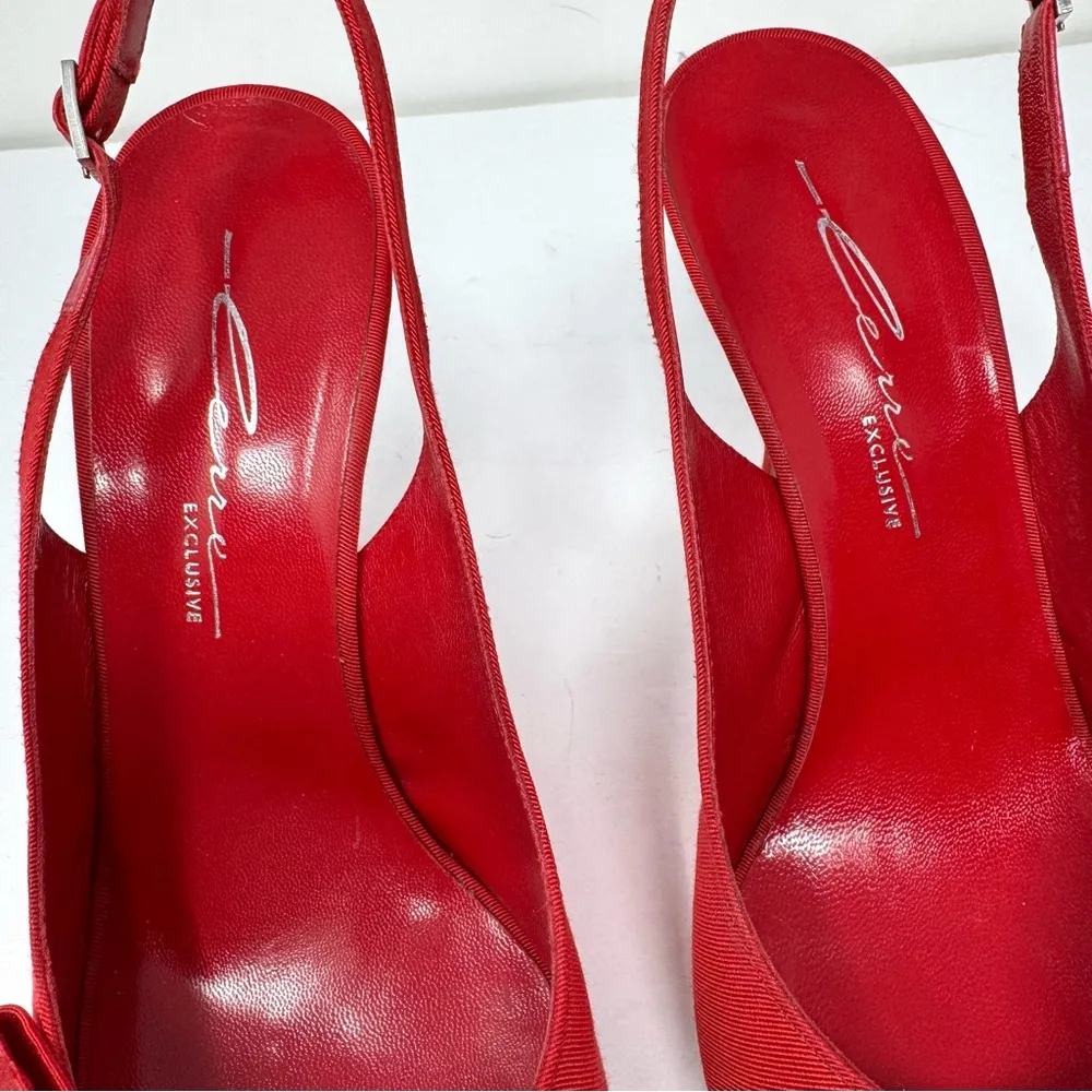 LERRE red fabric buckle sling back heels, made in Italy, Size 39 - Image 9