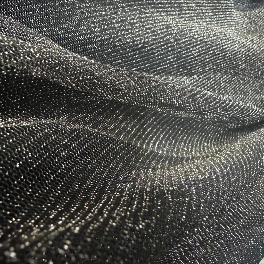 Vintage Y2K Handkerchief Hem Sheer Layered Black Metallic Skirt Sparkle Med - Image 11