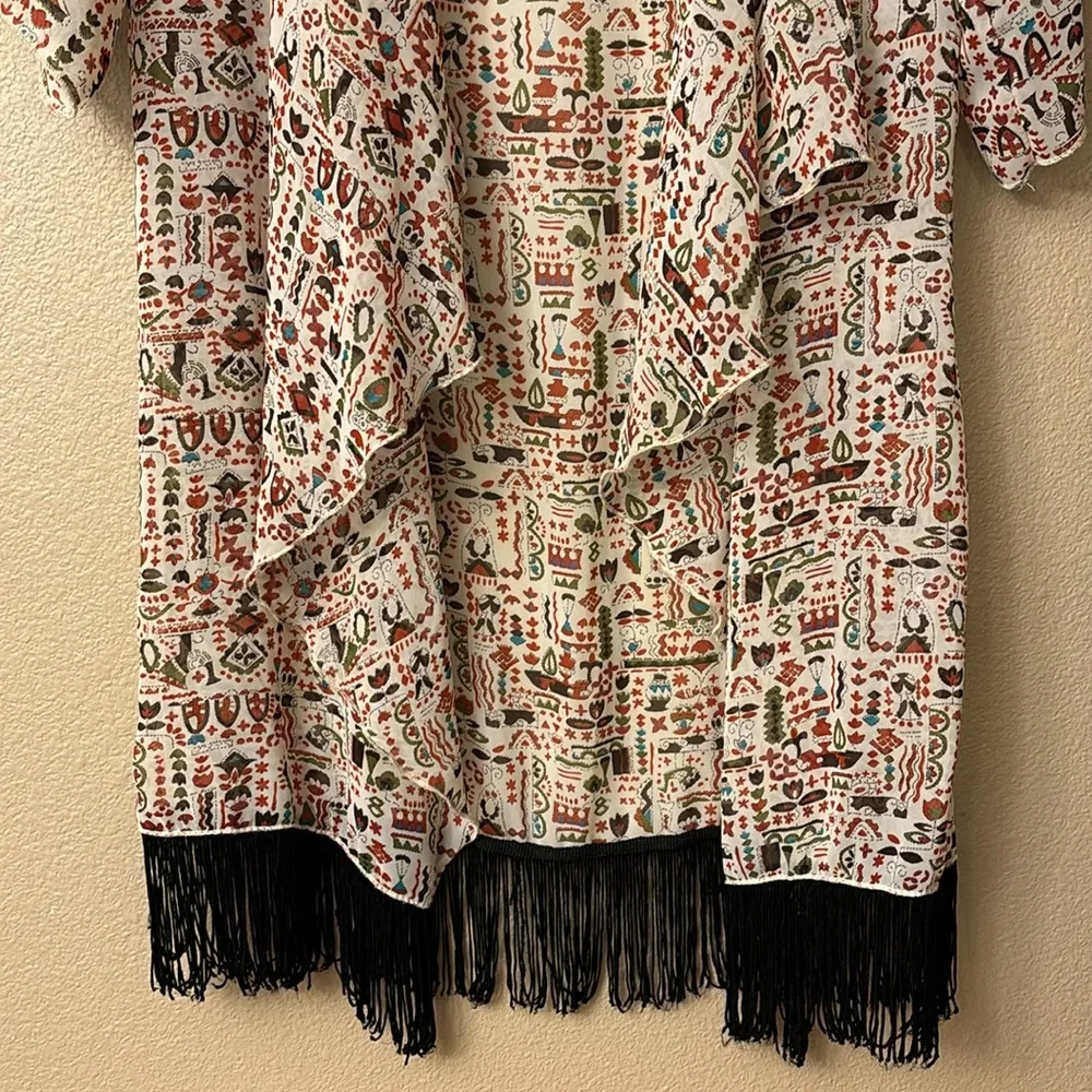 MONROE Size SMALL Fringe Kimono Wrap Coverup Boho Ethnic Earthy - Image 6