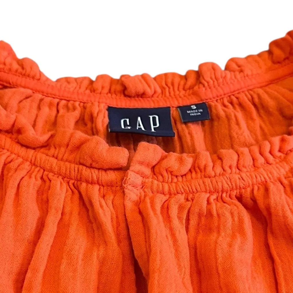 Gap Bright Orange Long Sleeve Shirt Top Blouse Comfy Gauze Crew Neck Size Small - Image 10