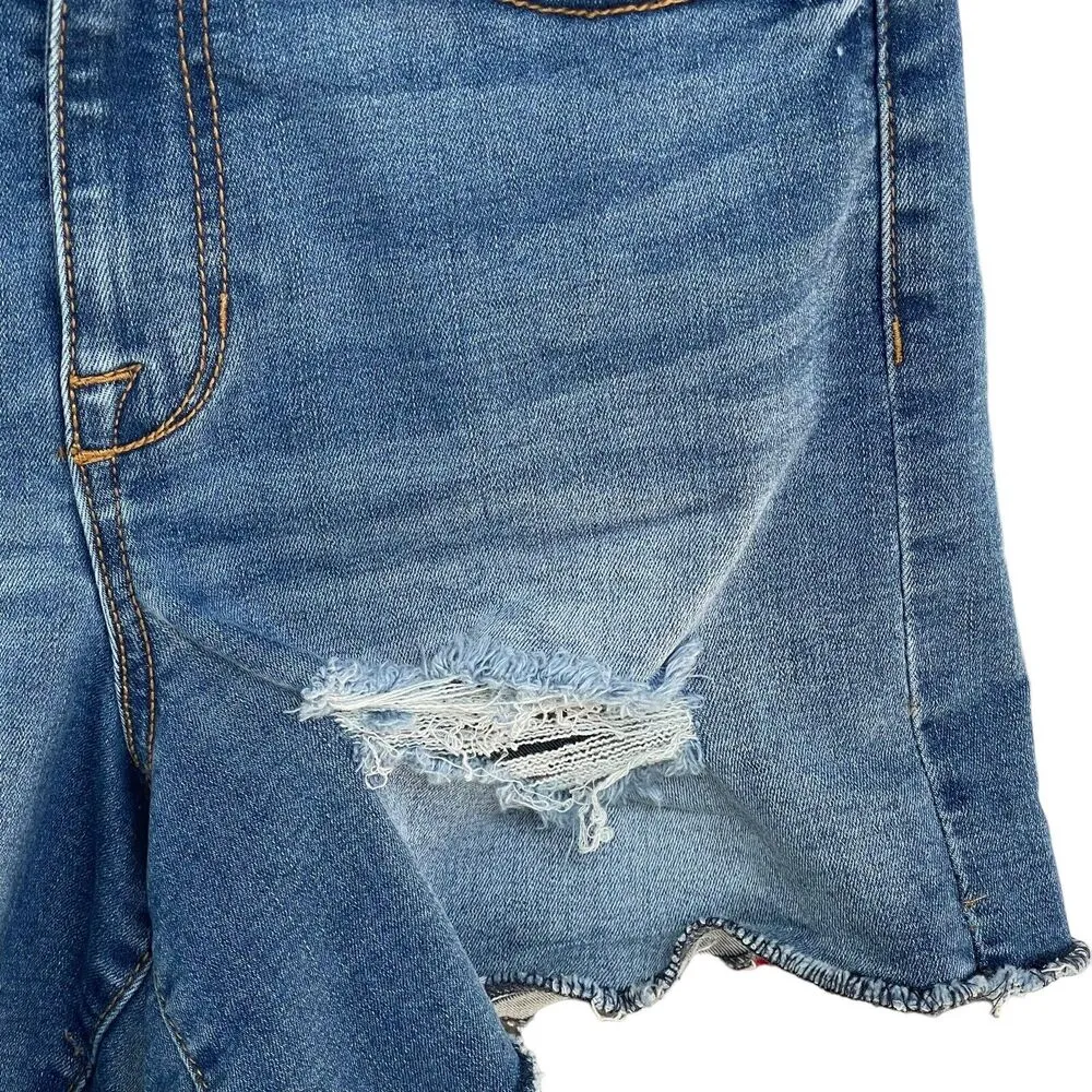 Kendall + Kylie SZ 26 Icon Jean Shorts Distressed Hi-Rise Stretch Medium Wash - Image 2