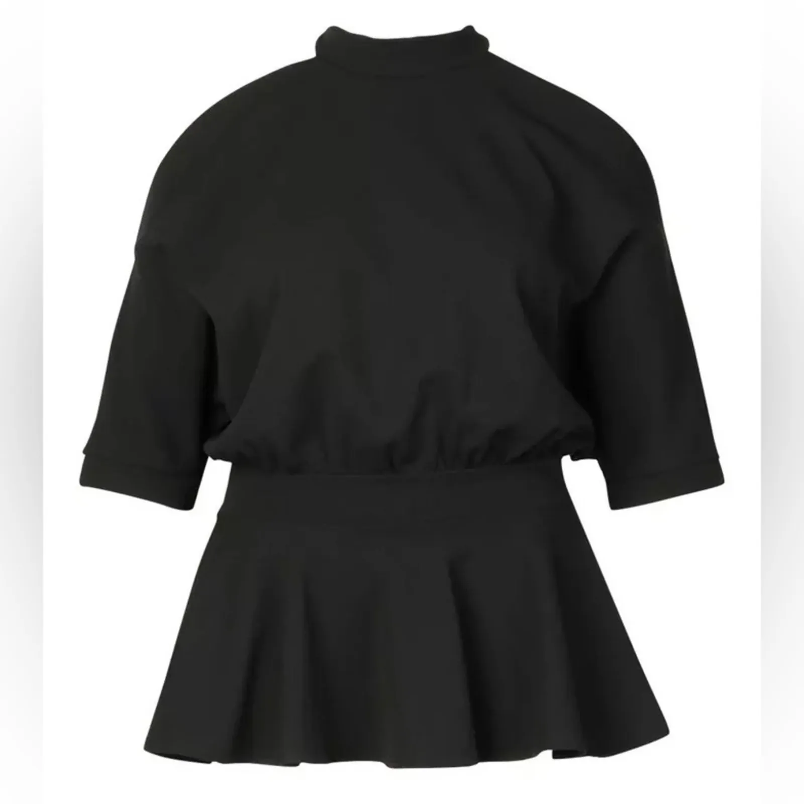 NWT Boohoo Batwing Peplum Top Womens 20 Black Cold Shoulder Pleated Hem - Image 2