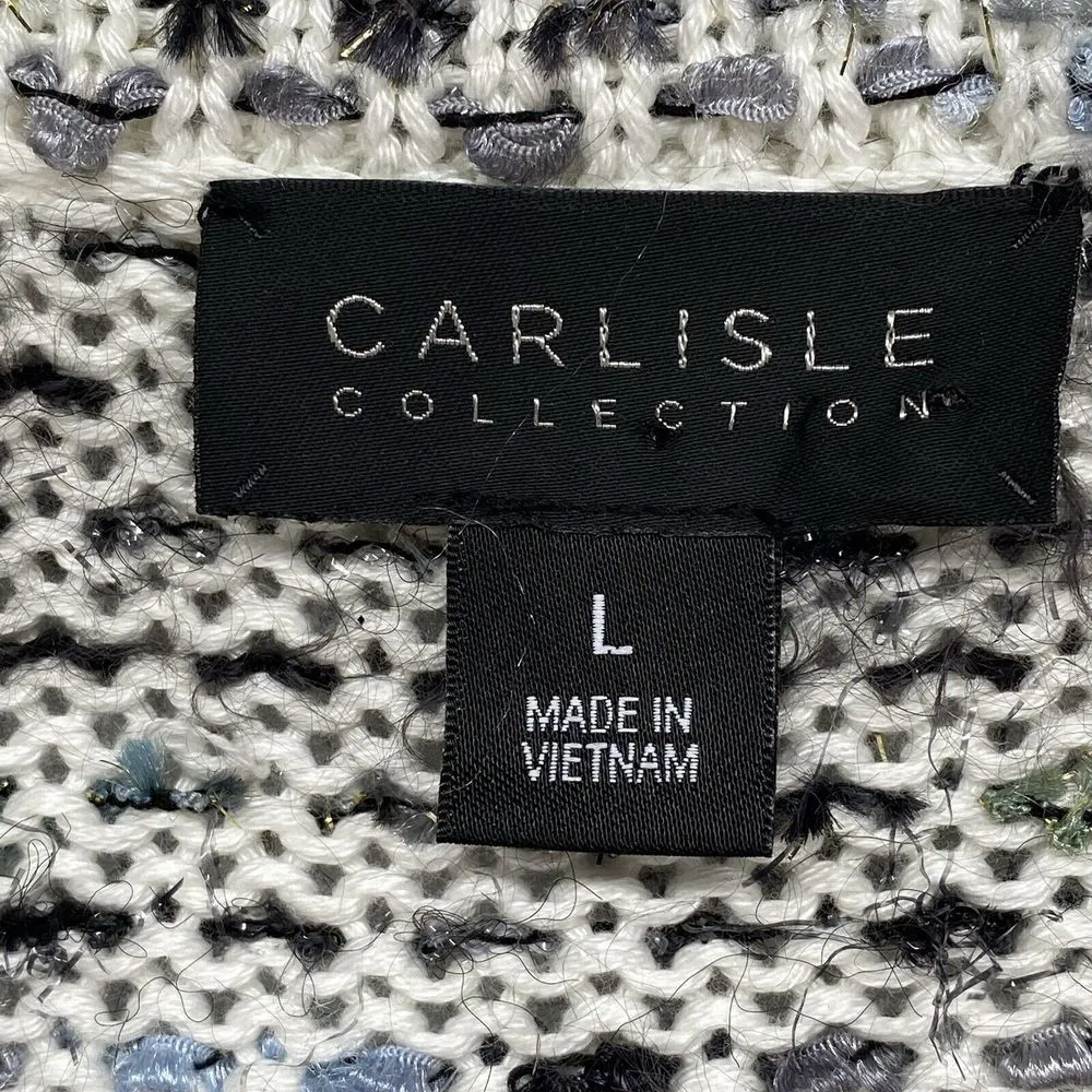 Carlisle Cardigan Sweater Womens Large Open Knit Duster White blue black boho - Image 5
