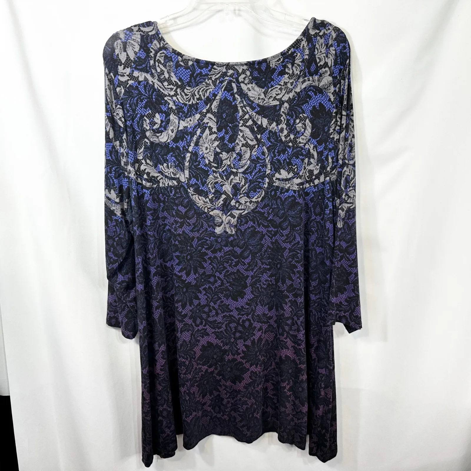 Soma XL Top Lounge Tunic Black Purple Lace‎ Print Ombre Long Sleeve Knit 191 - Image 2